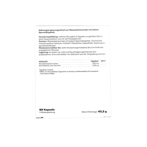Rückseite der Verpackung von VITAmyne Spermidin 6 mg