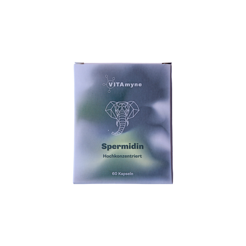 Verpackung des Nahrungsergänzungsmittels VITAmyne Spermidin 6 mg zur Unterstützung von Zellregeneration und geistiger Leistung